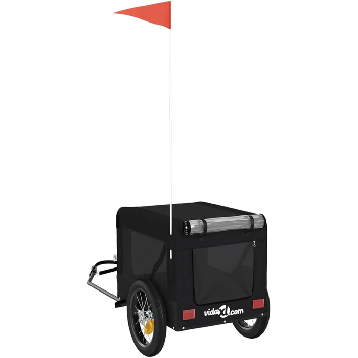 Фасба Причіп для собак, причіп для велосипеда, причіп для собак з відбивачами та прапорцем, причіп для котів та домашніх тварин, чорний, оксфордська тканина та метал