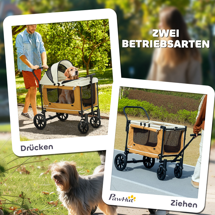 PawHut Коляска для собак Dogs Buggy Складна для собак і кішок до 30 кг Cat Buggy з подушками сітчасті вікна 2 двері Сумка для зберігання Коляска для кішки Buggy Brown | Аосом