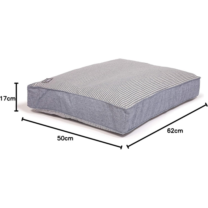 Ліжко для собак Danish Designs, стиль Марітайл, денім, блакитно-кремове, 58 см, розмір 62 x 50 x 17 см