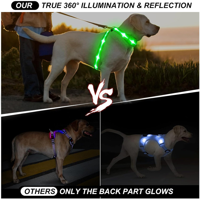Світлодіодне обіднє намисто для собак PZRLit, світловідбиваючий жилет для собак, перезаряджуваний, м'який, регульований (зелений, середній)