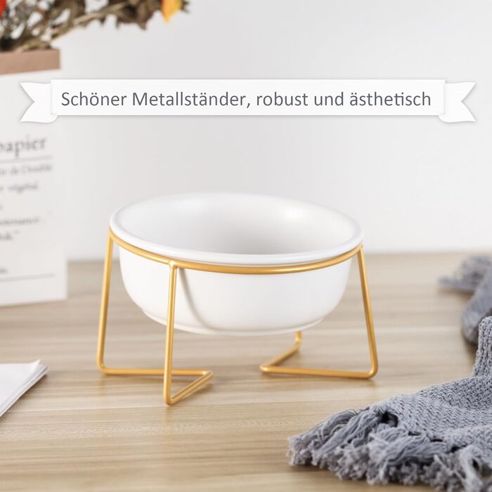 Підвищений набір мисок для собак та котів з підставкою - 2 шт. по 480 мл, кераміка, білий