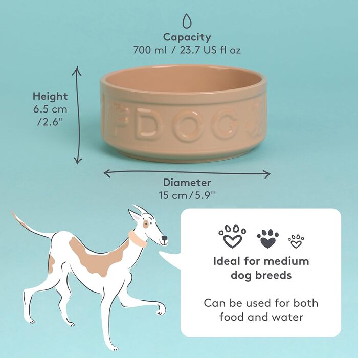 Миска для собак Mason Cash з порцеляни, з ручкою та синім написом, 15 см