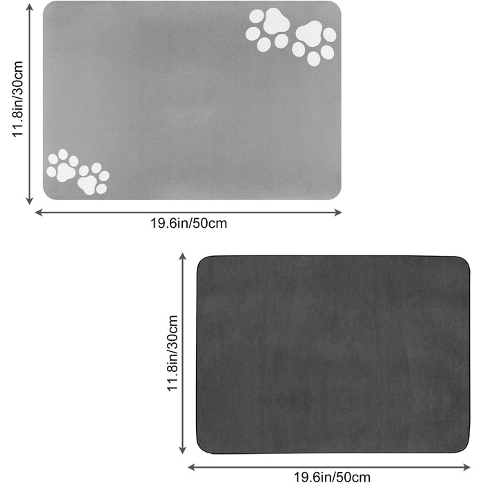 Підкладка під миску для собак та котів, неслизька, сіра, 40x60 см. Швидковисихаюча, легко миється. Підходить для собак та котів.