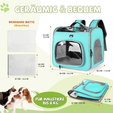 Рюкзак для котів та маленьких собак ALLSOPETS, дихаючий, з фронтальною відкриванням та страхувальним ремінцем, для подорожей, походів та прогулянок (М'ятно-зелений)