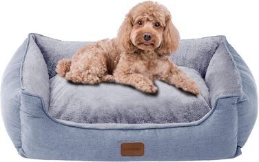 Ортопедичне ліжко для собак маленьких та середніх порід, 52x41x16 см, м'яке та зручне, кошик для собак з високим бортиком, знімний та пральний чохол, неслизьке, світло-сірий, для дому та авто