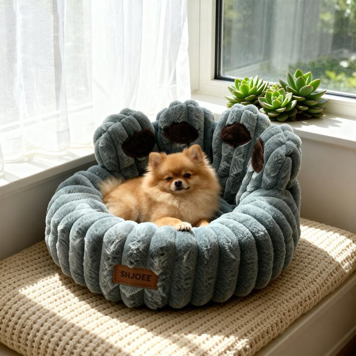 М'яке ліжко для домашніх тварин: ліжко для собак та котів у формі лап ведмедя, діаметр 60 см, сіре