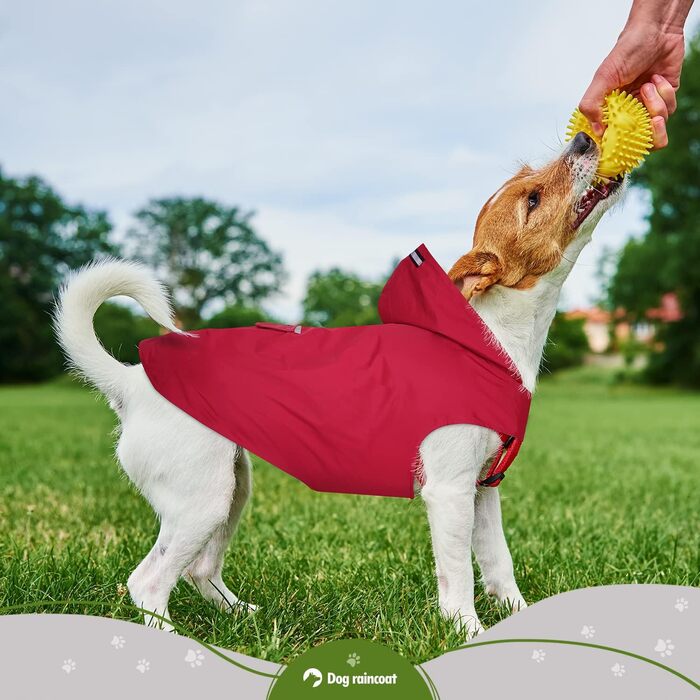 Водонепроникний дощовик для собак Zellar з капюшоном та отвором для нашийника, з безпечними світловідбиваючими смугами, ультралегкий, дихаючий, 100% водонепроникний, червоний, 5XL