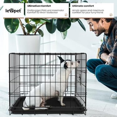 Leopet® складний металевий вольєр для собак з пластиковим піддоном, чорний, для дому та перевезення, 121x74x81 см
