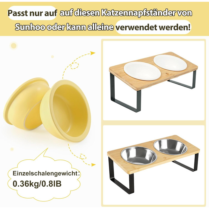 Набір мисок для котів GUUSII HOME (2 шт.) з кераміки, 14 см, 360 мл, жовті