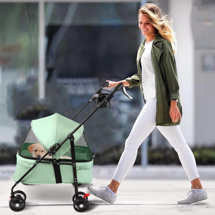 Дитяча коляска для собак середніх порід, 25 кг, 4 колеса, складна, для подорожей, сірий/м'ятний (50 x 70 x 95 см)