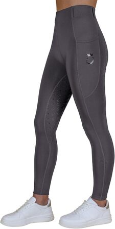 Легінси для верхової їзди Royal Horsemen для жінок та дівчаток (XXS-XL) з силіконовим покриттям - зручні легінси з високою талією з кишенею для телефону та шлевками для ременя - колір: сірий сталь, розмір: Slim 38