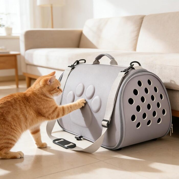 Транспортна сумка для котів та собак Quorvex - сіра, легка переноска для тварин, підходить для подорожей та відвідування ветеринара