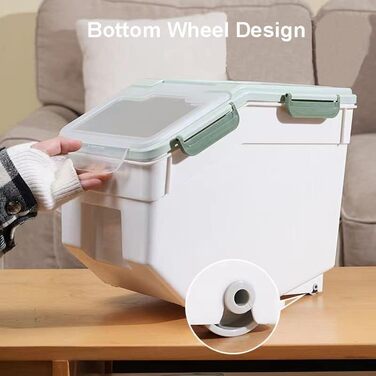 Контейнер для корму для собак, 10 кг, герметичний, на колесах, без BPA, сірий, 2 шт. (36x23x36 см)