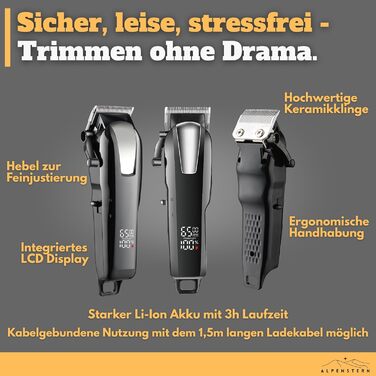 Машинка для стрижки собак Alpenstern® - професійна тиха машинка для собак, котів та коней з щільною шерстю. Тример для собак, машинка для стрижки шерсті, вистригувач. 3 години роботи від акумулятора