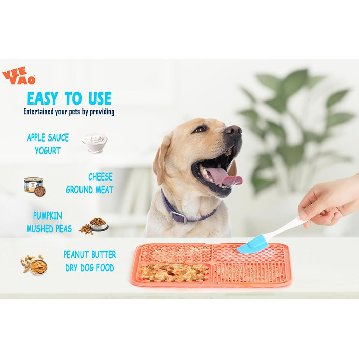 Килимок для собак великих порід VEEVAO XL, 30,5 x 25,4 см, силікон харчового класу, з присосками, для заспокоєння, проти нудьги, колір кораловий