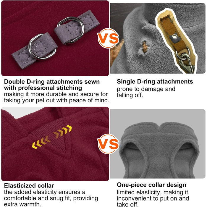 Тепла жилетка для собак BeautyZoo з капюшоном та кільцем для повідка – теплий одяг для маленьких та середніх собак, бургундський колір, розмір S (обхват грудей: 38.1 см)