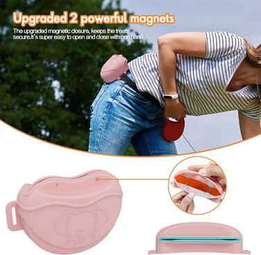 Сумка для ласощів для собак AWINNER – преміум силікон, 4 потужні магніти, регульований поясний ремінь – ідеально для дресирування цуценят та прогулянок на вулиці (Рожевий)