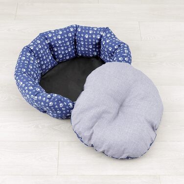 Кругле ліжко для собак та котів Baroni Hoe з м'якої тканини, 45x55 см, чорно-червоне з коронами