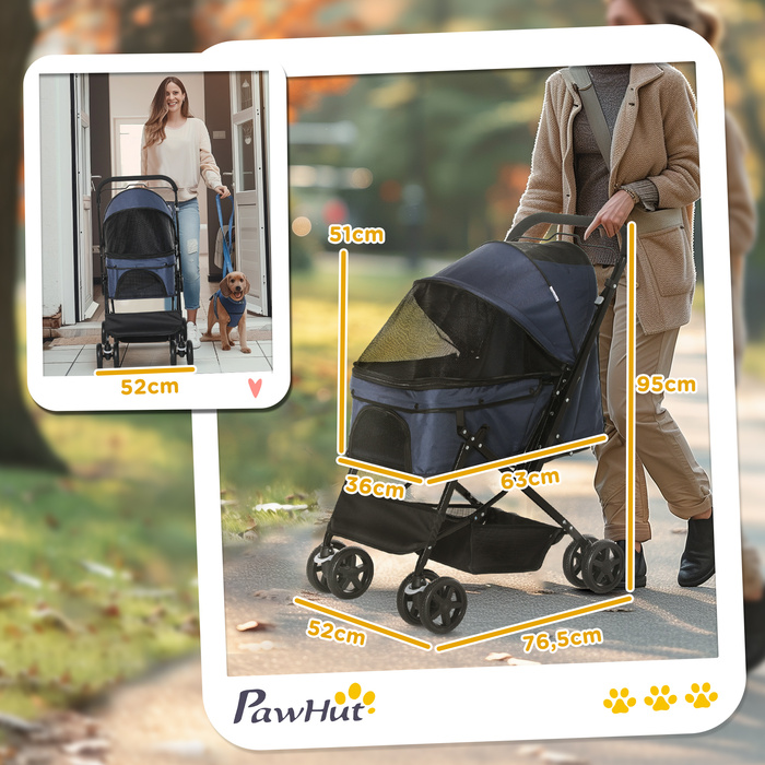 PawHut Pet Buggy Cat Buggy Oxford Blue 76.5x52x95см для маленьких собак і кішок, складний і легкий