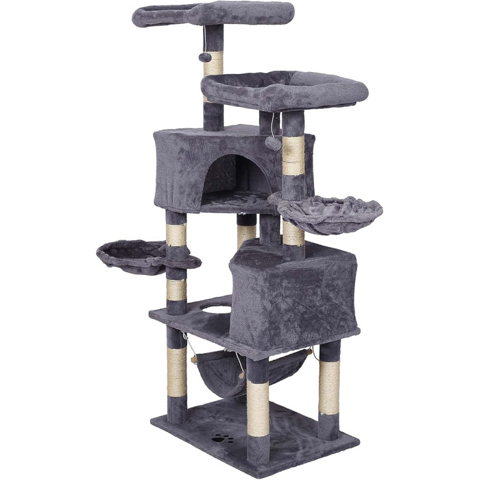 Дряпка для котів Wiltec сірого кольору з мотивом лапок 145 см: дряпка, платформа, будиночок, гамак, кліматичний комплекс для котів
