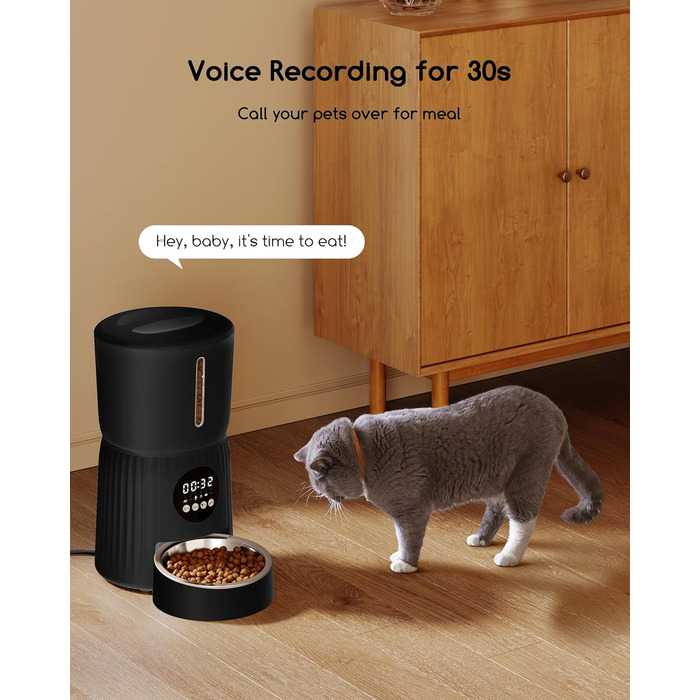 Автомат годівлі для котів Faroro 4L, програмований, з контролем порцій, 10 сек. голосових повідомлень, чорний
