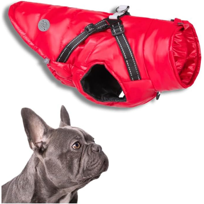 Водонепроникна куртка для собак 2-в-1 зі вбудованим шлейкою – відбиваюча зимова куртка для маленьких, середніх та великих собак, червона L