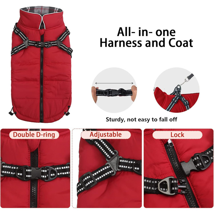 Зимові куртки для собак: водонепроникні, світловідбиваючі, з повним обхватом грудей. Підходять для малих та середніх собак. Червоний колір, розмір M.