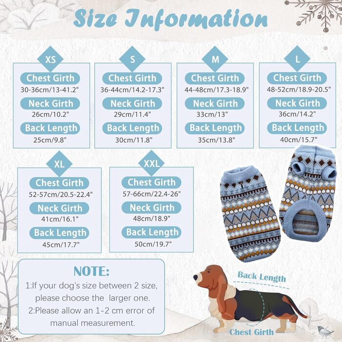 Теплий пуловер для собак середнього розміру Hjumarayan Boho, синій (L). З отвором для шлейки, підходить для Французького бульдога та Лабрадора.