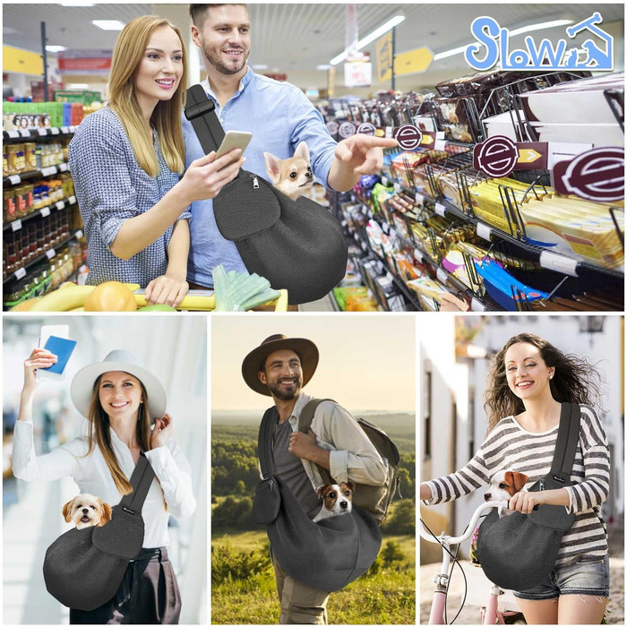 Сумка-переноска для собак SlowTon, сіра, L (4,5-7,2 кг) з регульованим плечовим ременем та передньою кишенею