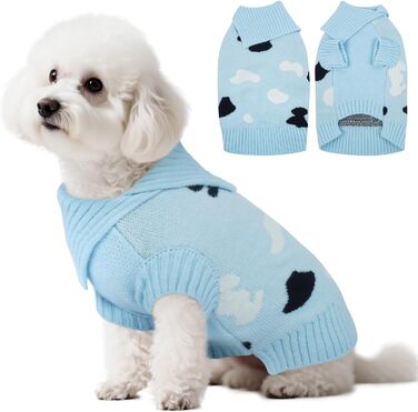 Пуловер для собак Kuoser M з коміром-роллером, блакитний – теплий в'язаний пуловер для середніх собак, еластичний, м'який, зимовий, для дому та вулиці