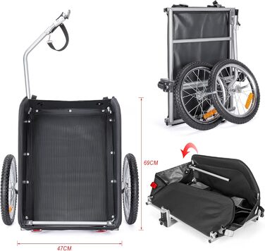 Велосипедний причіп CXWXC зі стоп-каміном - великий вантажний простір до 120 л, вантажопідйомність 40 кг, складаний вантажний причіп з тентом та прапорцем безпеки - ідеальний для щоденного транспортування (чорний)