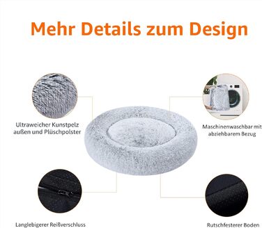 Лежак для собак Amazon Basics, круглий, штучне хутро, 91 см, сірий, машинне прання
