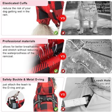 Водонепроникний дощовик для собак BeautyZoo з капюшоном та інтегрованим шлейкою. Підходить для малих, середніх та великих собак, хлопчиків та дівчаток. Розмір S (Back 13.2', Chest 18.5', Neck 13.9'), колір Buffalo Red