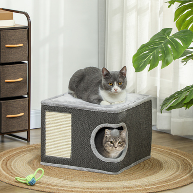 PawHut Scratching Barrel, висота 35 см Cat Barrel з порожнистою, Cat Post з Play Ball, Cat Tower з Сизалю, для котів до 6 кг, Темно-Сірий+Кремово-Білий | Аосом