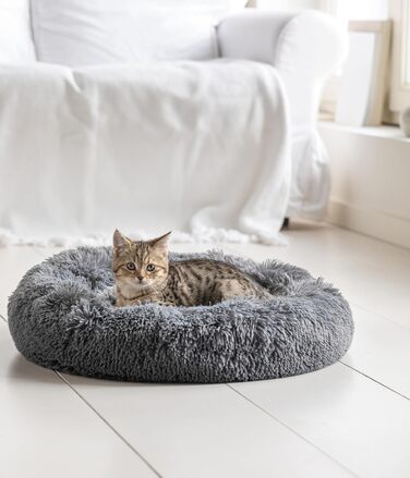 Ліжко для собак та котів Dehner Cookie, Ø 58 см, висота 14 см, поліестер/плюш, сірий