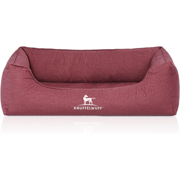 Ортопедичне водонепроникне ліжко для собак Knuffelwuff Malou з велюру, ручної роботи, XL 105 x 75 см. Знімний чохол, придатне для прання, для великих, середніх та маленьких собак (L 85 x B 63 x H 23 см, Червоний)