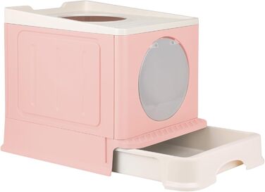 Домашній туалет для котів Homewell з кришкою і лопаткою, дизайнерський котячий туалет-комод, багатофункціональний зручний аксесуар для котів, 45x34x39 см, рожевий, модель 3