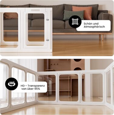 Клітка-біговий вольєр для цуценят Gardner Pet Acryl, 60 см, 8 панелей, для дому, складана, прозора, з присосками, підходить для цуценят, кроликів, котів, свиней