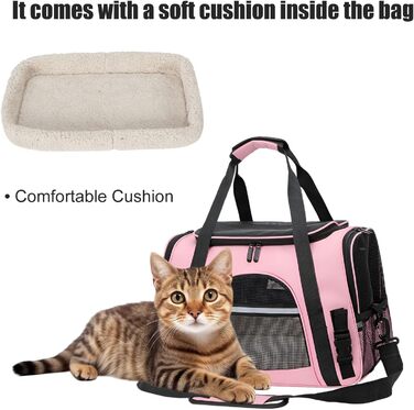 Транспортна сумка для тварин ZSMJAER з підстилкою з флісу, для котів та маленьких собак до 10 кг, рожева