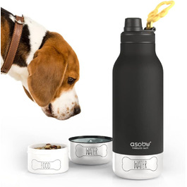 ASOBU Dog Bowl Buddy - Фляга з двома мисками для собак, нержавіюча сталь, чорний