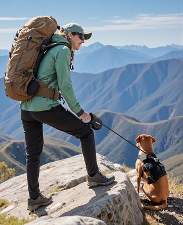 Рулетка для собак Pecute 8м, бісостійка, з набором для збору відходів, 360° без перекручування, чорна (до 50кг)