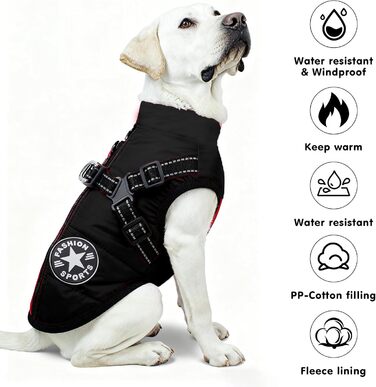 Теплий та водонепроникний зимовий одяг для собак, куртка з повдзем, чорний колір, розмір S