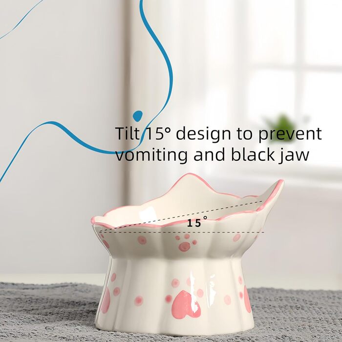 Керамічний годівниця для котів з підставкою, нахилений дизайн, захист шиї, запобігання зворотної течії, чорний/білий/рожевий
