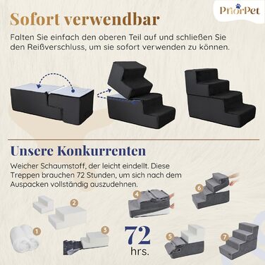 Сходи для маленьких собак, 3 ступені, 43 см, піна, чорні – безпечні, стійкі, знімний чохол, протиковзке дно, для дивана