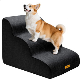 Сходинка для собак Gimars з 3 ступенями, 40 см, з високощільним пінополіуретаном, широка та стійка, знімний та пральний чохол, неслизьке дно, портативна рамка для маленьких собак до дивану, ліжка, авто, чорна
