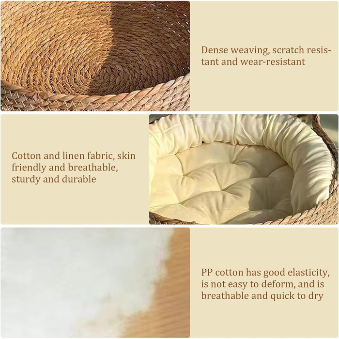 Кігтеточка-ліжко для котів з соломи та м'яким подушкою, 43 см, зручне ліжко для кошенят, ліжко для котів + біле подушко + об'ємні подушки