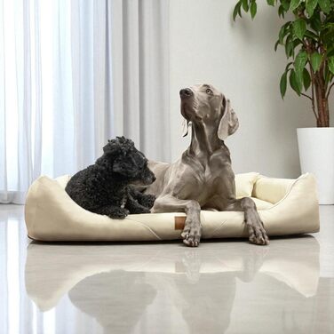 Ортопедичне ліжко для собак Tierlando® William Easy-Clean, розкішне ліжко-софа з екошкіри для алергіків з матрацом з Memory Foam, розмір: 90x75 см, колір: бежевий