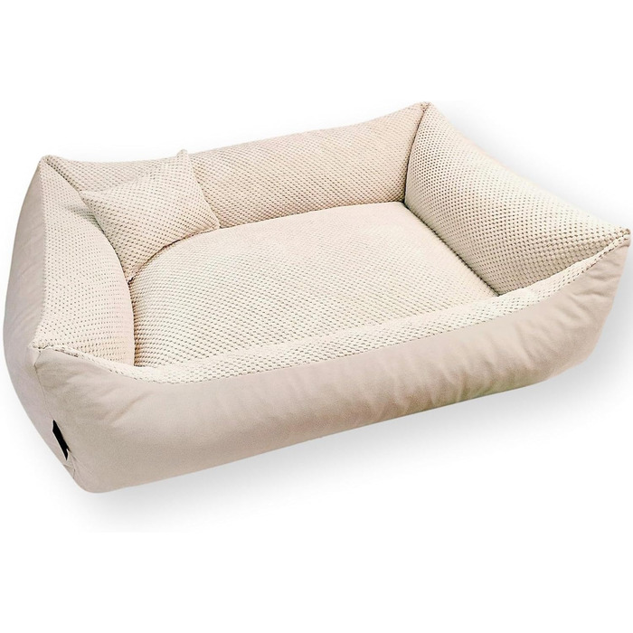 М'яке ліжко для собак 4L Textil Teo, бежеве, 100x80 см. Знімний та пральний чохол, корзина для собак середнього розміру, зручне собаче ліжко.