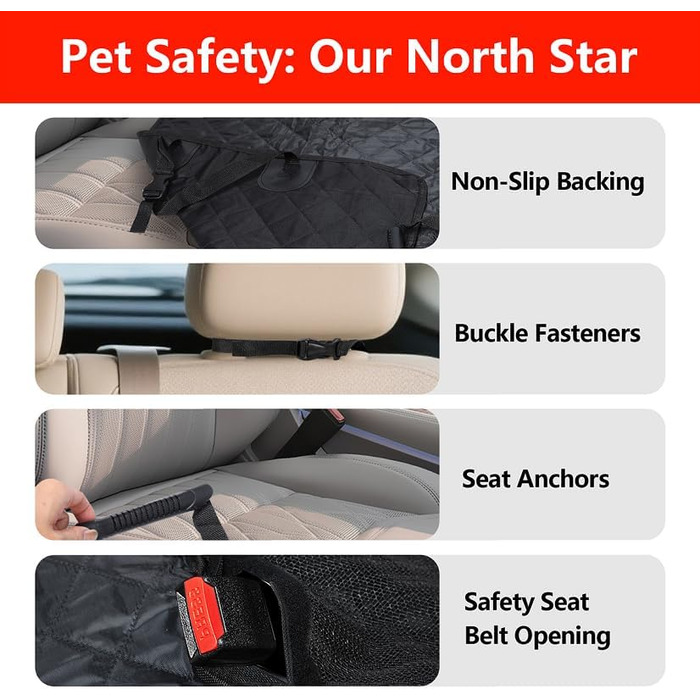 Універсальний килимок для собак у машину 4-в-1 - захист заднього сидіння, водовідштовхувальний та стійкий до подряпин - килимок для собак в авто, підходить для легкових, вантажних та позашляхових автомобілів, 137×147 см (Чорний)