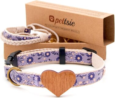 Нашийник для собак Pettsie з серцем та браслетом дружби, регульовані розміри S та M, комфортний дизайнерський льон, міцний та довговічний, чудовий подарунок для любителів собак, фіолетовий 35,6 - 50,8 см (M) фіолетовий
